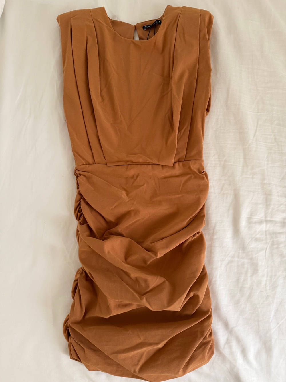 Zara Rust Brown Ruched Mini Dress. Brand New